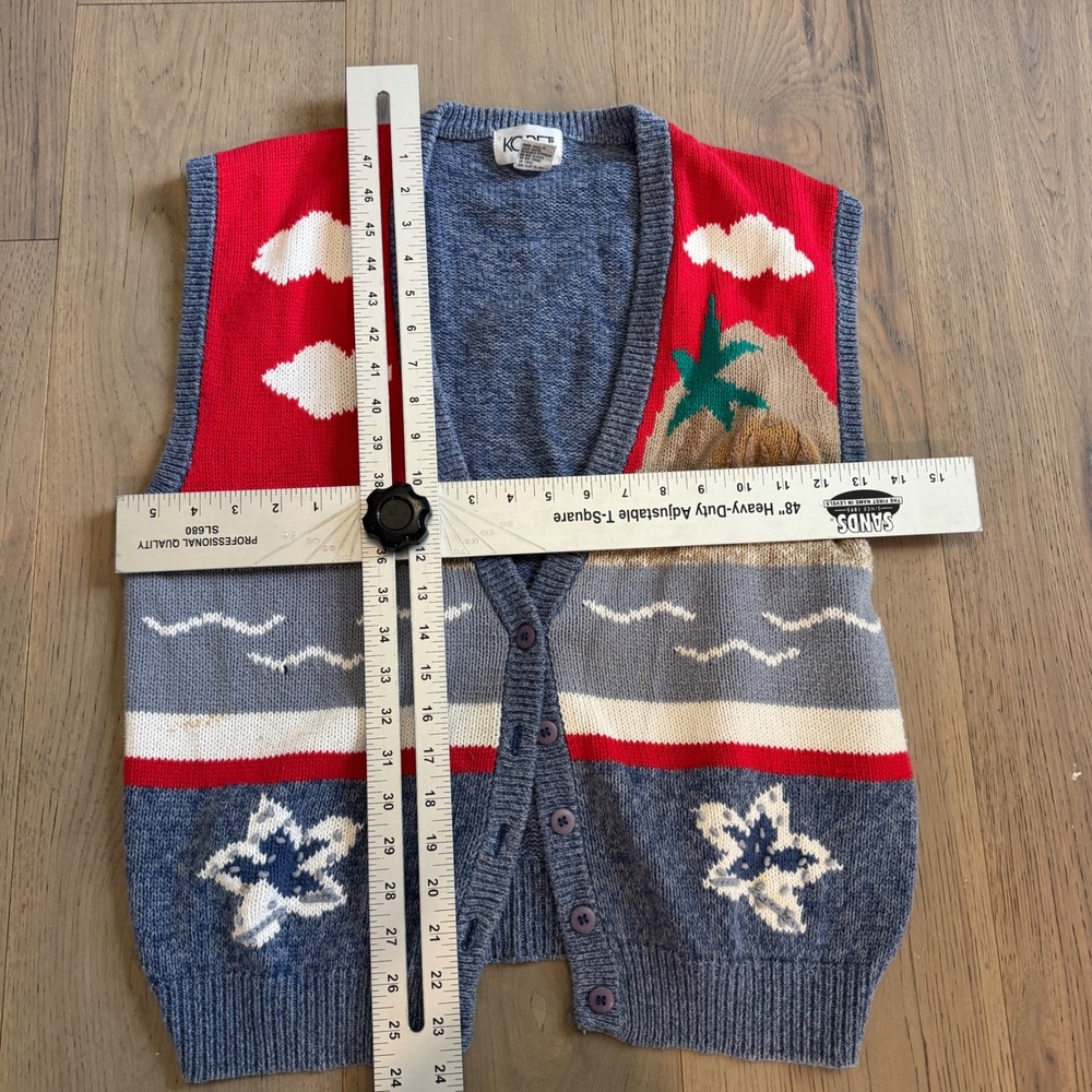 Vintage Koret Blue Beach Scene‎ Knit Vest Sweater Button Up Size L - Picture 6 of 6
